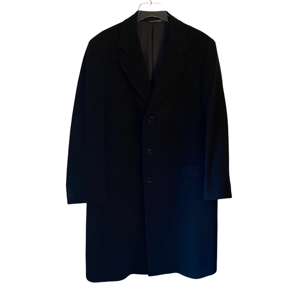 CASHMERE Mario Caldi Men US 44 Large Sleek Long Overcoat Black Made in Italy